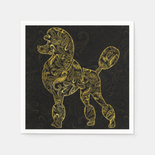 Poodle Dog in Gold Paisley pattern Napkin