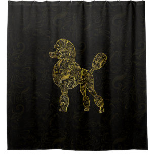 Poodle Dog in  Gold Paisley pattern Shower Curtain