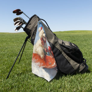 Poodle Dog in Sledge Let it Snow Christmas Golf Towel