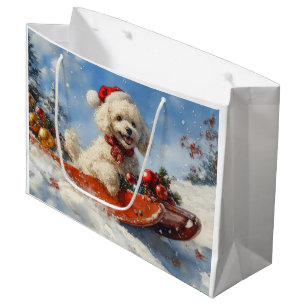 Poodle Dog in Sledge Let it Snow Christmas Large Gift Bag