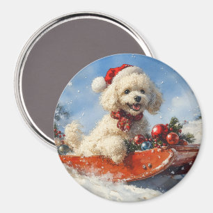 Poodle Dog in Sledge Let it Snow Christmas Magnet