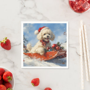 Poodle Dog in Sledge Let it Snow Christmas Napkin