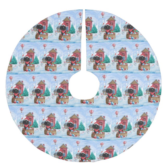 Poodle  Dog In snow Christmas Dog House Brushed Polyester Tree Skirt (Front)