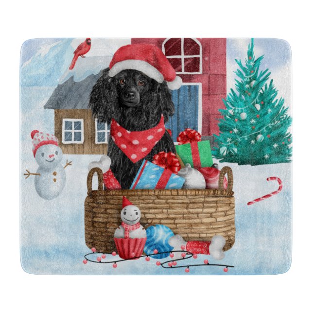 Poodle  Dog In snow Christmas Dog House Cutting Board (Front)