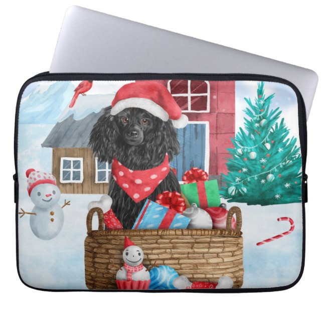 Poodle  Dog In snow Christmas Dog House Laptop Sleeve (Front)