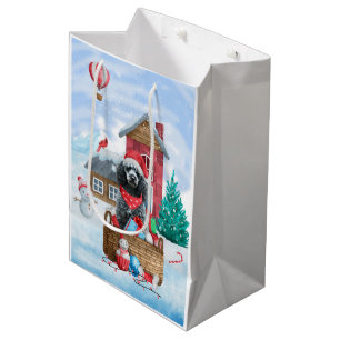 Poodle Dog In snow Christmas Dog House Medium Gift Bag