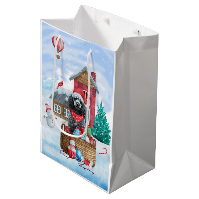 Poodle Dog In snow Christmas Dog House Medium Gift Bag (Front Angled)