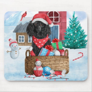 Poodle  Dog In snow Christmas Dog House  Mouse Pad