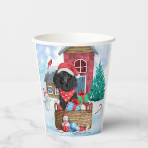 Poodle Dog In snow Christmas Dog House Paper Cups