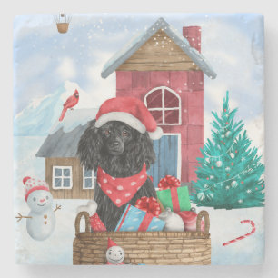 Poodle  Dog In snow Christmas Dog House Stone Coaster