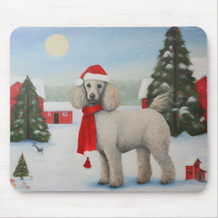 Poodle Dog in Snow Christmas Mouse Pad