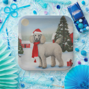 Poodle Dog in Snow Christmas Paper Plate
