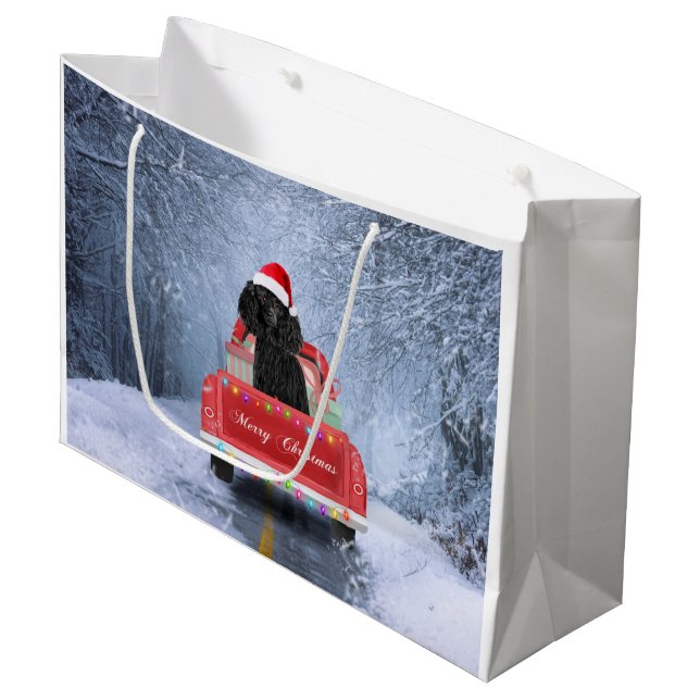 Poodle Dog in Snow sitting in Christmas Truck  Large Gift Bag (Front Angled)