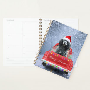 Poodle Dog in Snow sitting in Christmas Truck Planner