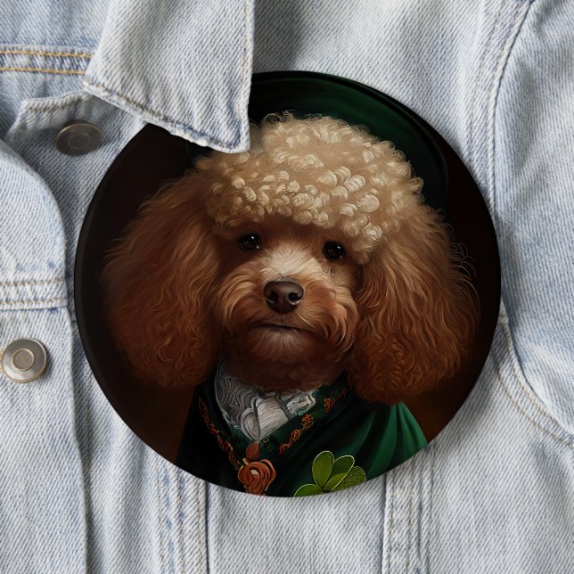 Poodle Dog in St. Patrick's Day Dress 6 Cm Round Badge (In Situ)