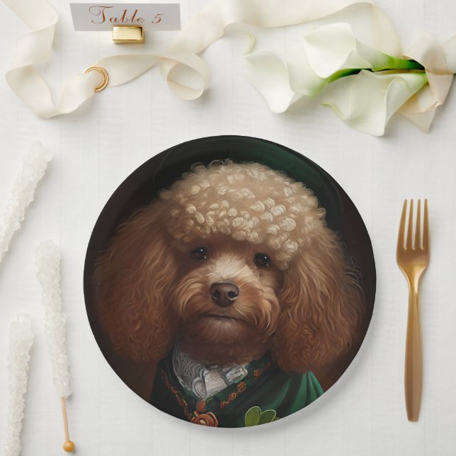 Poodle Dog in St. Patrick's Day Dress Paper Plate (Wedding)