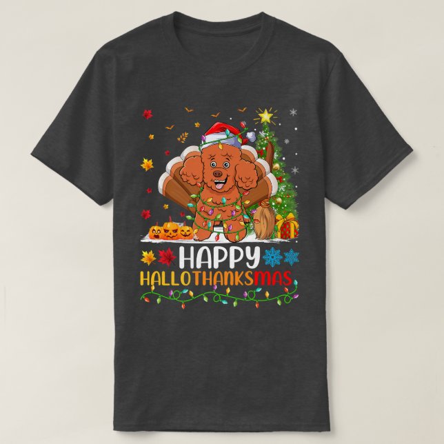 Poodle Dog Lover Funny Happy Poodle HelloThanksMas T-Shirt (Design Front)