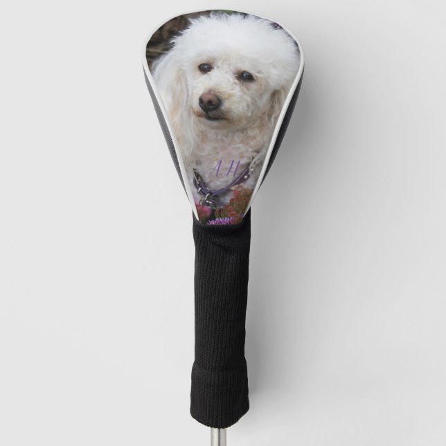 Poodle dog monogrammed golf head cover (Front)