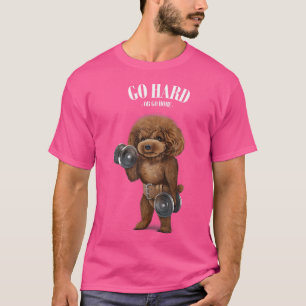 Poodle Dog Muscle Training With Dumbbell In Fitnes T-Shirt