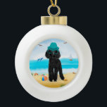 Poodle Dog on Beach  Ceramic Ball Christmas Ornament<br><div class="desc">A poodle dog sitting on beach is a perfect gift idea for someone who love this dog breed.</div>