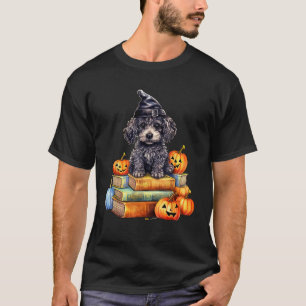 Poodle Dog On Book Pumpkin Fall Halloween Library T-Shirt