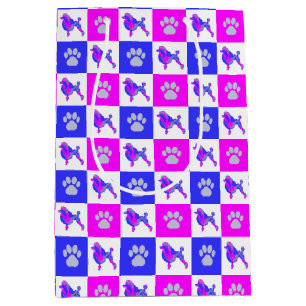 Poodle Dog & Paw Crazy Hot Pink & Blue Medium Gift Bag