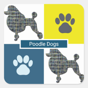 Poodle Dog & Paw Y&B Grid Square Sticker