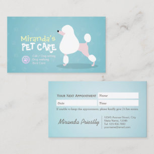 Poodle Dog Pet Care Sitting Bathing Grooming Salon Appointment Card