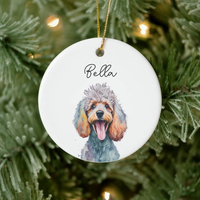 Poodle Dog Pet Custom Name Holiday Christmas Ceramic Tree Decoration (Tree)