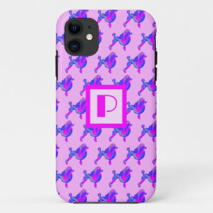 Poodle Dog Pink & Blue Silhouette Monogram Case-Mate iPhone Case