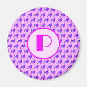 Poodle Dog Pink & Blue Silhouette Monogram Magnet