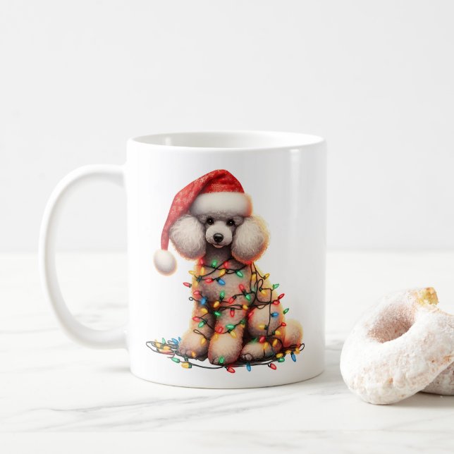 Poodle Dog Puppy Christmas  Coffee Mug (With Donut)