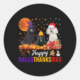 Poodle Dog Puppy Hallothanksmas Halloween Thanksgi Classic Round Sticker