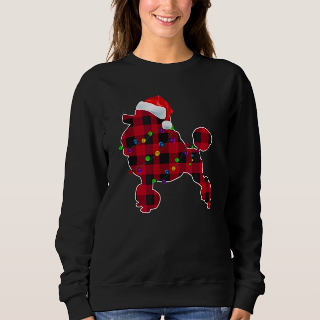 Poodle Dog Red Plaid Christmas Pyjamas Lights Gift Sweatshirt (Front)