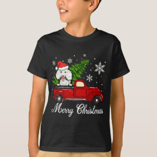 Poodle Dog Riding Red Truck Christmas Decorations  T-Shirt