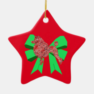 Poodle Dog Silhouette Green Bow Christmas Ceramic Tree Decoration