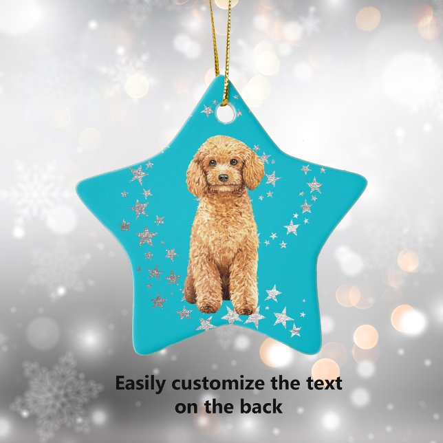 Poodle Dog Silver Stars Teal Christmas Ceramic Tree Decoration (Creator Uploaded)