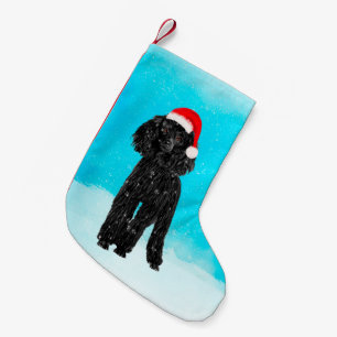 Poodle Dog Sitting In Snow With Santa Hat Small Christmas Stocking