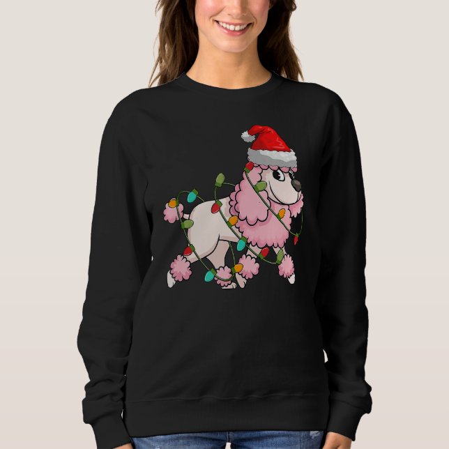 Poodle Dog Ugly Christmas Sweater Xmas Tree Lights (Front)