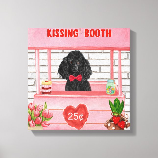 poodle Dog Valentine's Day Kissing Booth Canvas Print (Front)