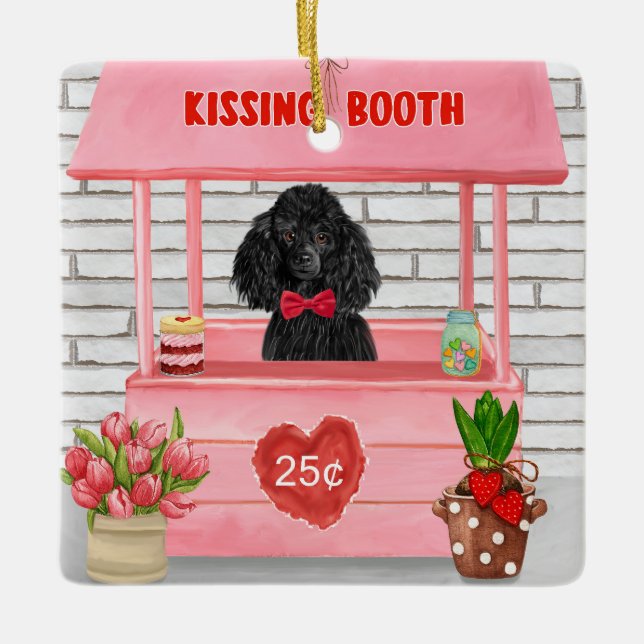 poodle Dog Valentine's Day Kissing Booth Ceramic Ornament (Front)