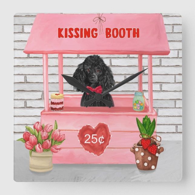 poodle Dog Valentine's Day Kissing Booth Square Wall Clock (Front)