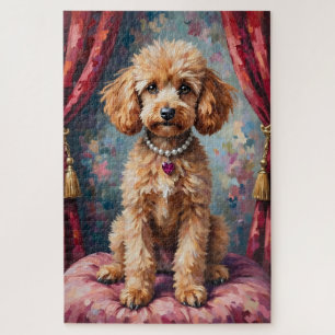 Poodle Dog Valentine's Day Ruby Heart Elegance Jigsaw Puzzle