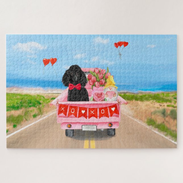 Poodle Dog Valentine's Day Truck Hearts Jigsaw Puzzle (Horizontal)