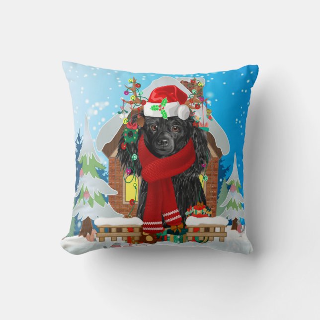 Poodle dog with Christmas gifts Cushion (Front)