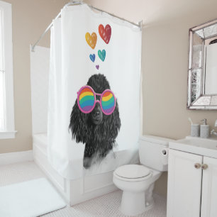 Poodle Dog with Hearts Valentine's Day  Shower Curtain