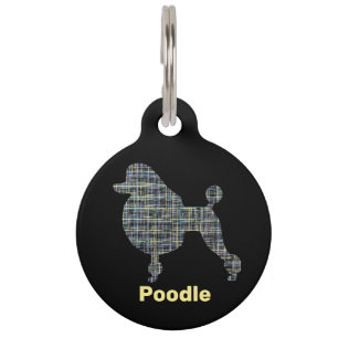 Poodle Dog Yellow & Blue Grid Lines Pet Tag