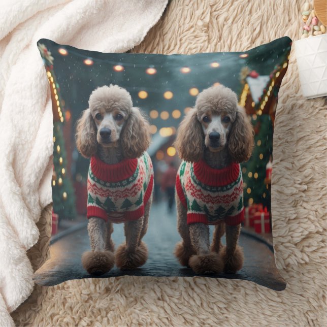 Poodle Dogs Christmas Snow Holiday  Cushion (Blanket)