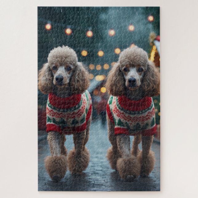 Poodle Dogs Christmas Snow Holiday  Jigsaw Puzzle (Vertical)