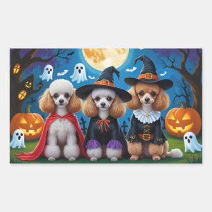 Poodle Dogs Pumpkin Halloween Funny Rectangular Sticker